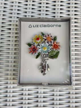 Vintage Liz Claiborne Floral Bouquet Brooch - Multicolor Enamel